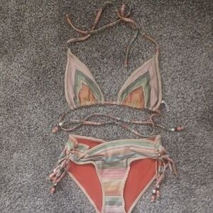 BECCA Swim Orange and Green Bikini with Halter Top